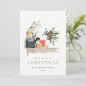 可愛いモダンお水の色メオウィクリスマスプレゼント猫 シーズンカード (スタンド正面)