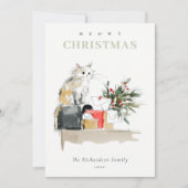 可愛いモダンお水の色メオウィクリスマスプレゼント猫 シーズンカード (正面)