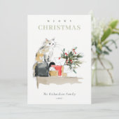 可愛いモダンお水の色メオウィクリスマスプレゼント猫 シーズンカード (スタンド正面)