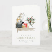 可愛いモダンお水の色メオウィクリスマスプレゼント猫 シーズンカード (正面)