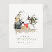 可愛いモダンお水の色メオウィクリスマスプレゼント猫 シーズンポストカード (正面)