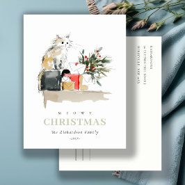 可愛いモダンお水の色メオウィクリスマスプレゼント猫 シーズンポストカード