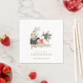 可愛いモダンお水の色メオウィクリスマスプレゼント猫 スタンダードカクテルナプキン (インサイチュ)