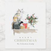 可愛いモダンお水の色メオウィクリスマスプレゼント猫 ワインラベル (シングルラベル)