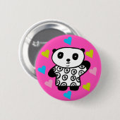 可愛いモダンかわいいパンダベアーピンクラブハート 缶バッジ (正面&裏面)