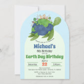 可愛いモダンアースデイウミガメ誕生日パーティー 招待状 (正面)