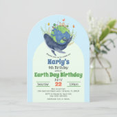 可愛いモダンアースデイブルーホエールバースデーパーティー 招待状 (スタンド正面)