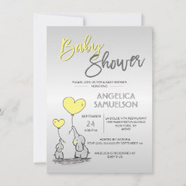 可愛いモダンイエローモミエレファント&ベビーシャワー 招待状