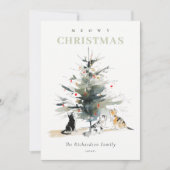 可愛いモダンウオイのクリスマスツリー猫 シーズンカード (正面)