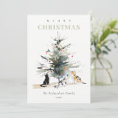 可愛いモダンウオイのクリスマスツリー猫 シーズンカード (スタンド正面)