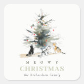 可愛いモダンウオイのクリスマスツリー猫 スクエアシール (正面)