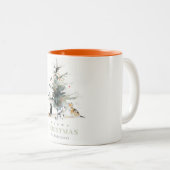 可愛いモダンウオイのクリスマスツリー猫 ツートーンマグカップ (正面右)