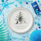 可愛いモダンウオイのクリスマスツリー猫 ペーパープレート (パーティー)