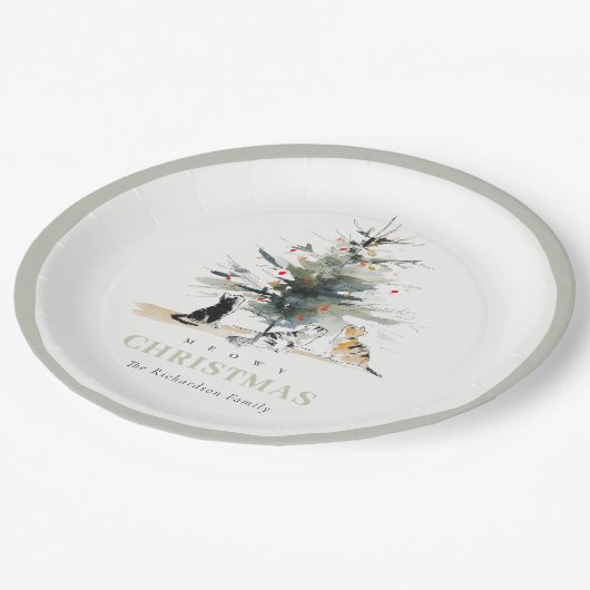 可愛いモダンウオイのクリスマスツリー猫 ペーパープレート (アングル)