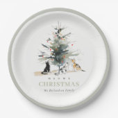 可愛いモダンウオイのクリスマスツリー猫 ペーパープレート (正面)