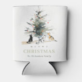 可愛いモダンウオイのクリスマスツリー猫 缶クーラー (正面)