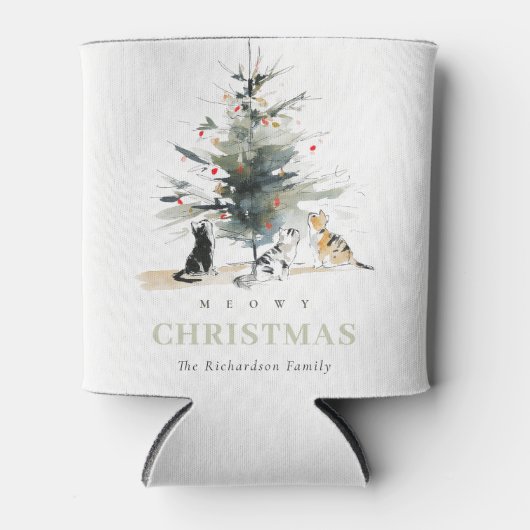 可愛いモダンウオイのクリスマスツリー猫 缶クーラー (正面)