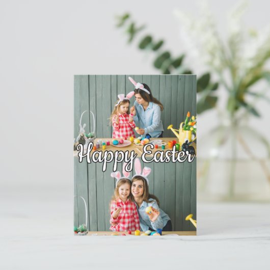 可愛いモダンカスタム2写真ファミリーイースター ポストカード (スタンド正面)