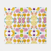 可愛いモダンカラフルフルーツ白ピンク フリースブランケット (正面(横))