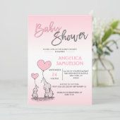 可愛いモダンガールピンクのママ象&ベビーシャワー 招待状 (スタンド正面)