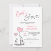 可愛いモダンガールピンクのママ象&ベビーシャワー 招待状 (正面)