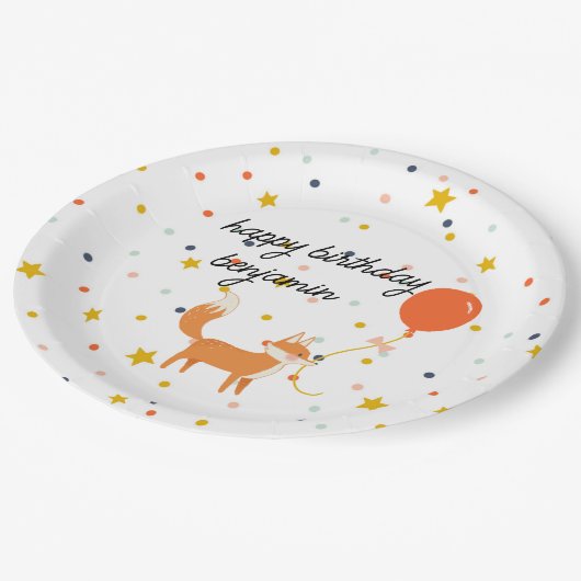 可愛いモダンキツネパーティー ペーパープレート (アングル)
