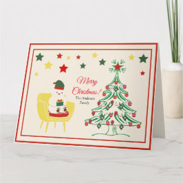 可愛いモダンクマの星赤い台本メリークリスマス カード