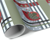 可愛いモダンクリスマスの鳥とカスタム文字 ラッピングペーパー (ロールコーナー)