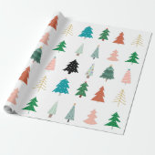 可愛いモダンクリスマスツリーのパターン白い緑 ラッピングペーパー (アンロールド)