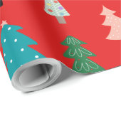 可愛いモダンクリスマスパターン赤い緑の木シック ラッピングペーパー (ロールコーナー)