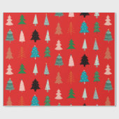 可愛いモダンクリスマスパターン赤い緑の木シック ラッピングペーパー (フラット)