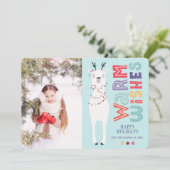 可愛いモダンクリスマスLlama文字列ライト写真 シーズンカード (スタンド正面)