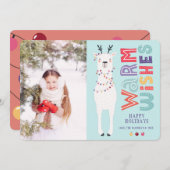 可愛いモダンクリスマスLlama文字列ライト写真 シーズンカード (正面/裏面)