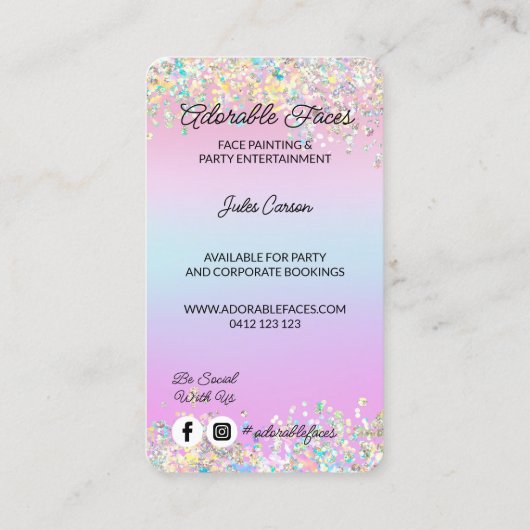 可愛いモダングリッター顔画家の写真 名刺 (裏面)