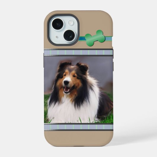 可愛いモダンシェットランドシェプドッグアート iPhone 15ケース (裏面)
