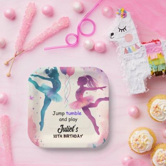 可愛いモダンジャンプ女子体操10歳の誕生日 ペーパープレート (パーティー)