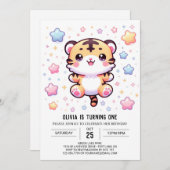 可愛いモダンタイガー1歳の誕生日 招待状 (正面/裏面)