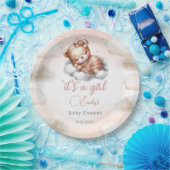 可愛いモダンテディベア赤面ピンクの女の子の赤ちゃんシャワー ペーパープレート (パーティー)