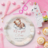 可愛いモダンテディベア赤面ピンクの女の子の赤ちゃんシャワー ペーパープレート (パーティー)