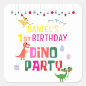 可愛いモダンディノ恐竜キッズバースデーパーティー スクエアシール (正面)