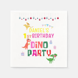 可愛いモダンディノ恐竜キッズバースデーパーティー スタンダードカクテルナプキン