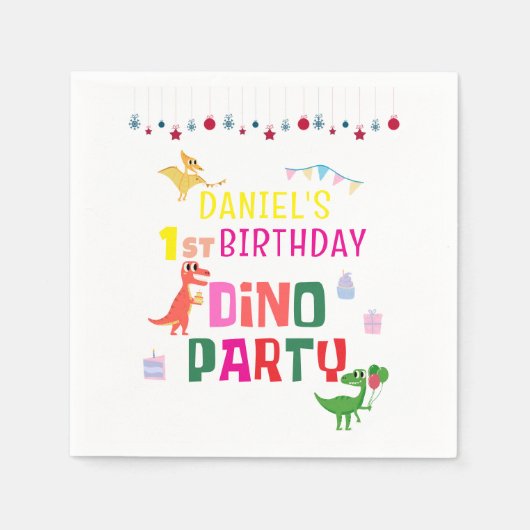 可愛いモダンディノ恐竜キッズバースデーパーティー スタンダードカクテルナプキン (正面)