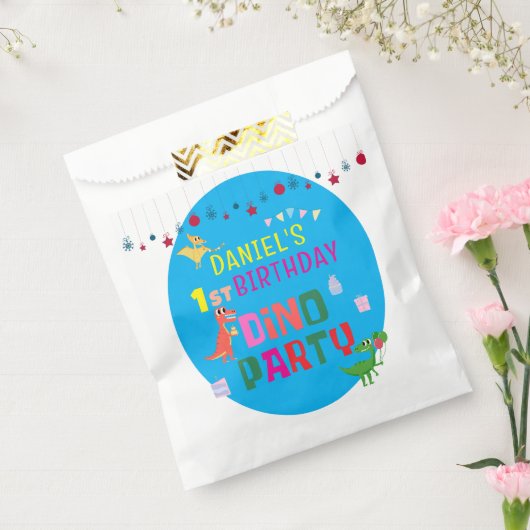 可愛いモダンディノ恐竜キッズバースデーパーティー フェイバーバッグ (封をした状態)