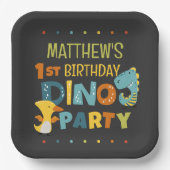 可愛いモダンディノ恐竜キッズバースデーパーティー ペーパープレート (正面)