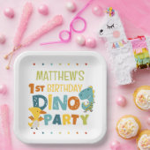 可愛いモダンディノ恐竜キッズバースデーパーティー ペーパープレート (パーティー)