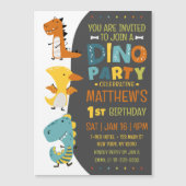 可愛いモダンディノ恐竜キッズバースデーパーティー マグネット招待状 (正面)