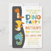 可愛いモダンディノ恐竜キッズバースデーパーティー 招待状 (正面)