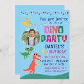 可愛いモダンディノ恐竜キッズバースデーパーティー 招待状 (正面/裏面)