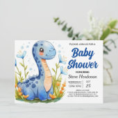 可愛いモダンデジタル恐竜の男の子の赤ちゃんシャワー 招待状 (スタンド正面)