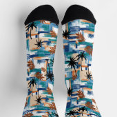 可愛いモダントロピカルチェックパターンブルー ソックス (上部)